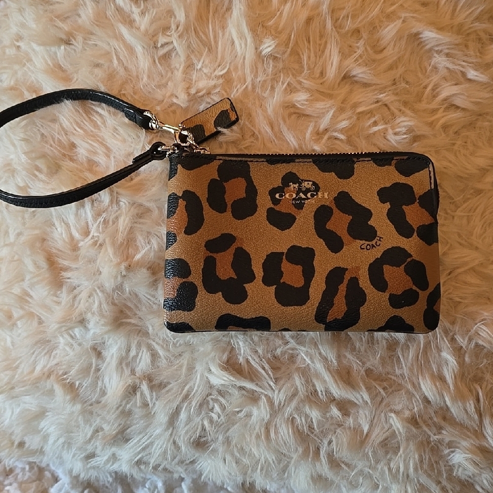 Coach Tan and Black Leopard Wristlet